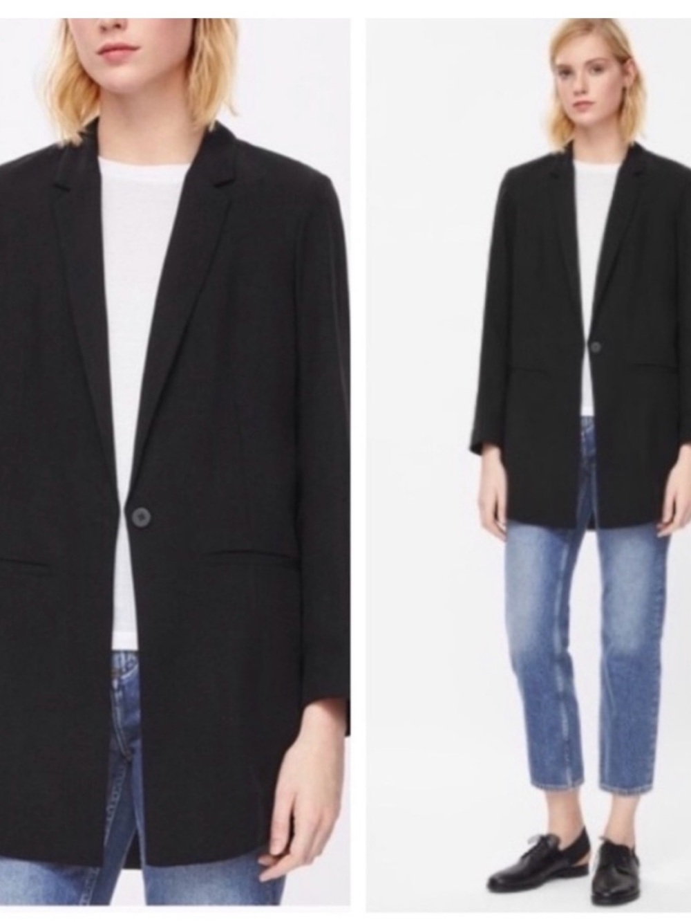 COS Black Longline Oversized Blazer Jacket Size 2